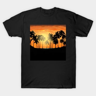 Orange sky blue water sunset at the beach T-Shirt